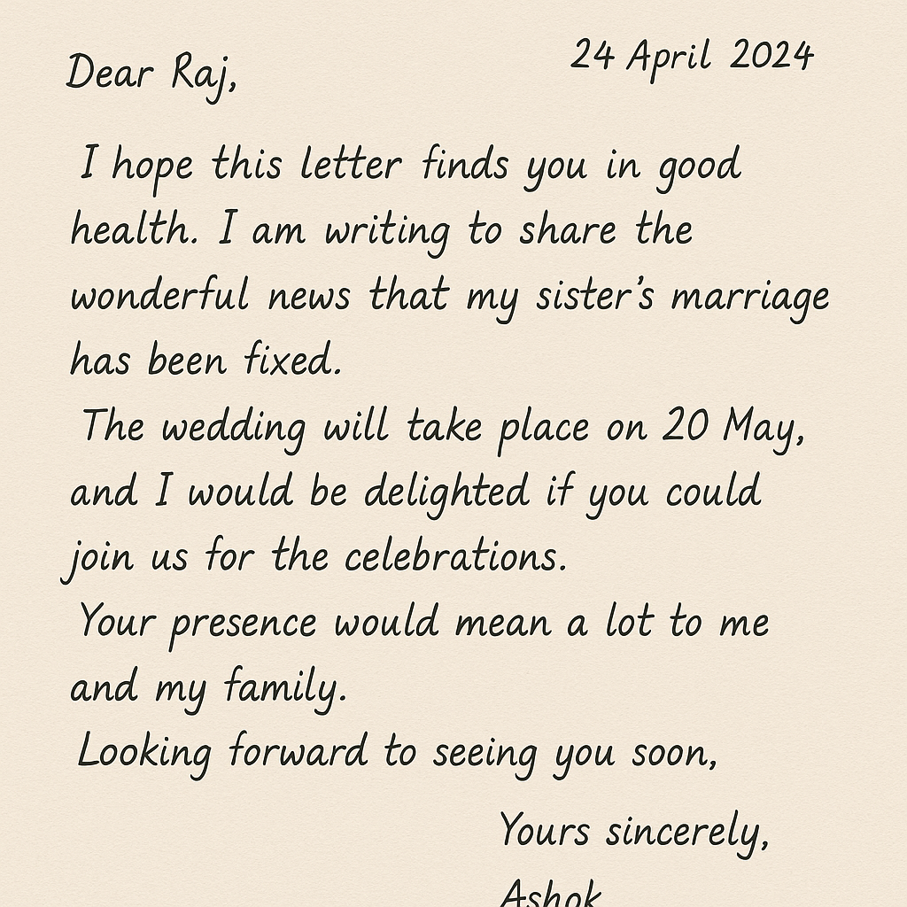 Letter to Friend on Sister's Marriage