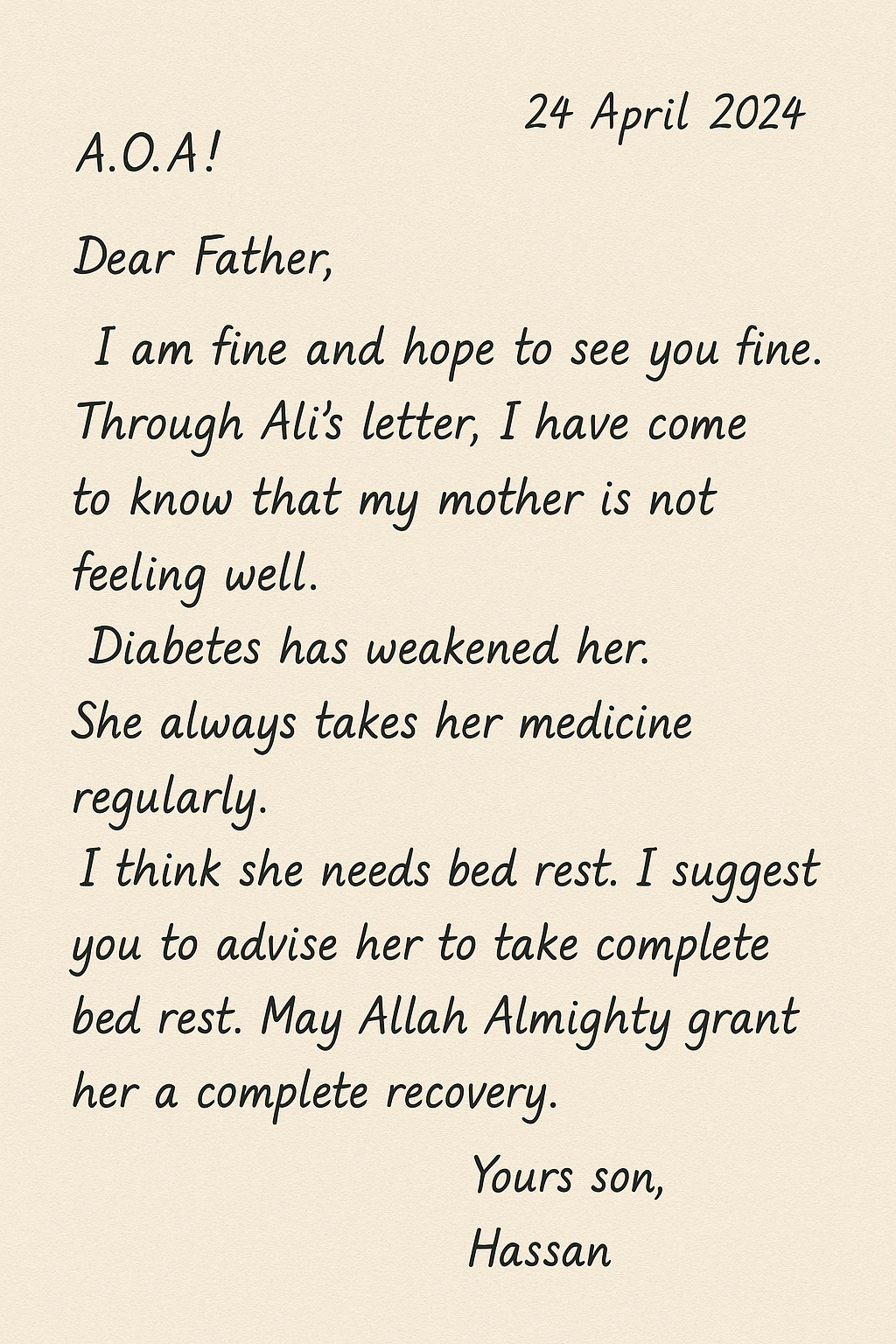 Letter to Father about Mother's Health
