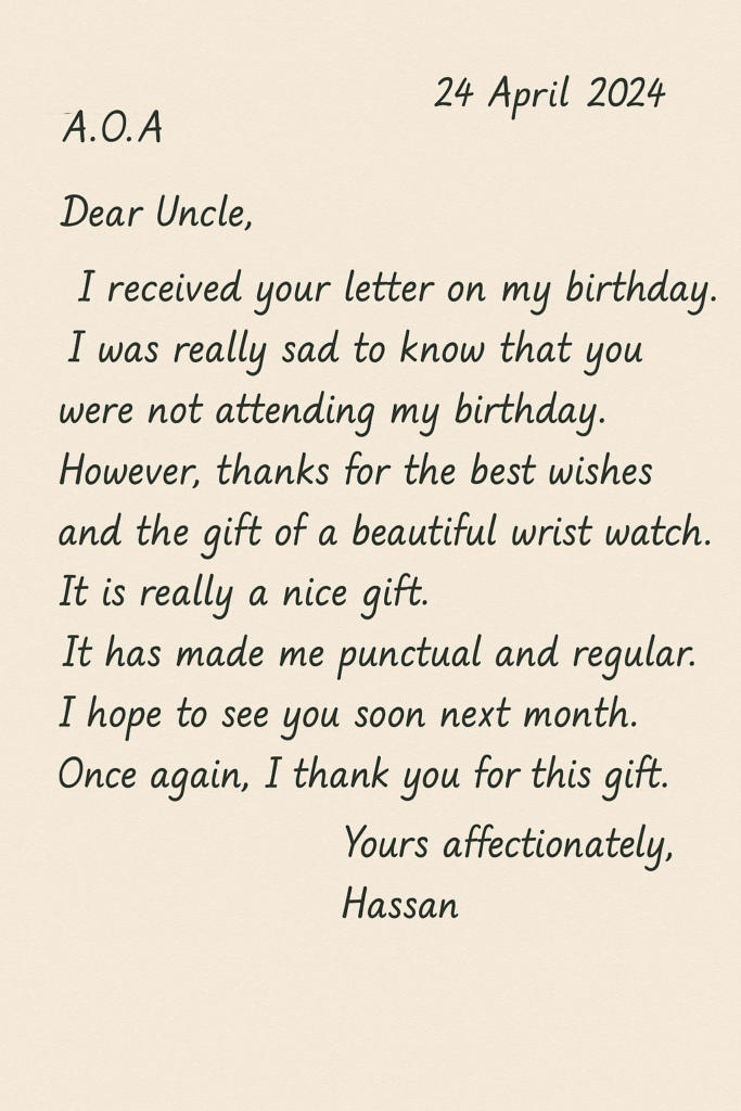 Letter to Uncle Thanking for Gift