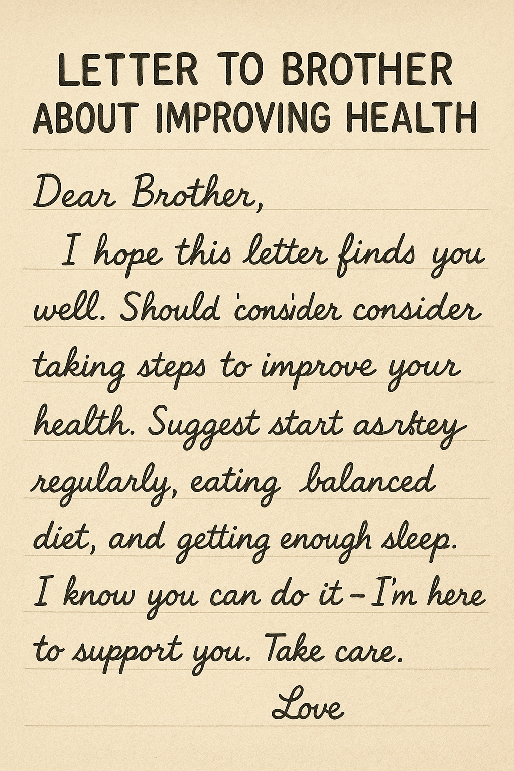 Letter to Brother about Improving Health