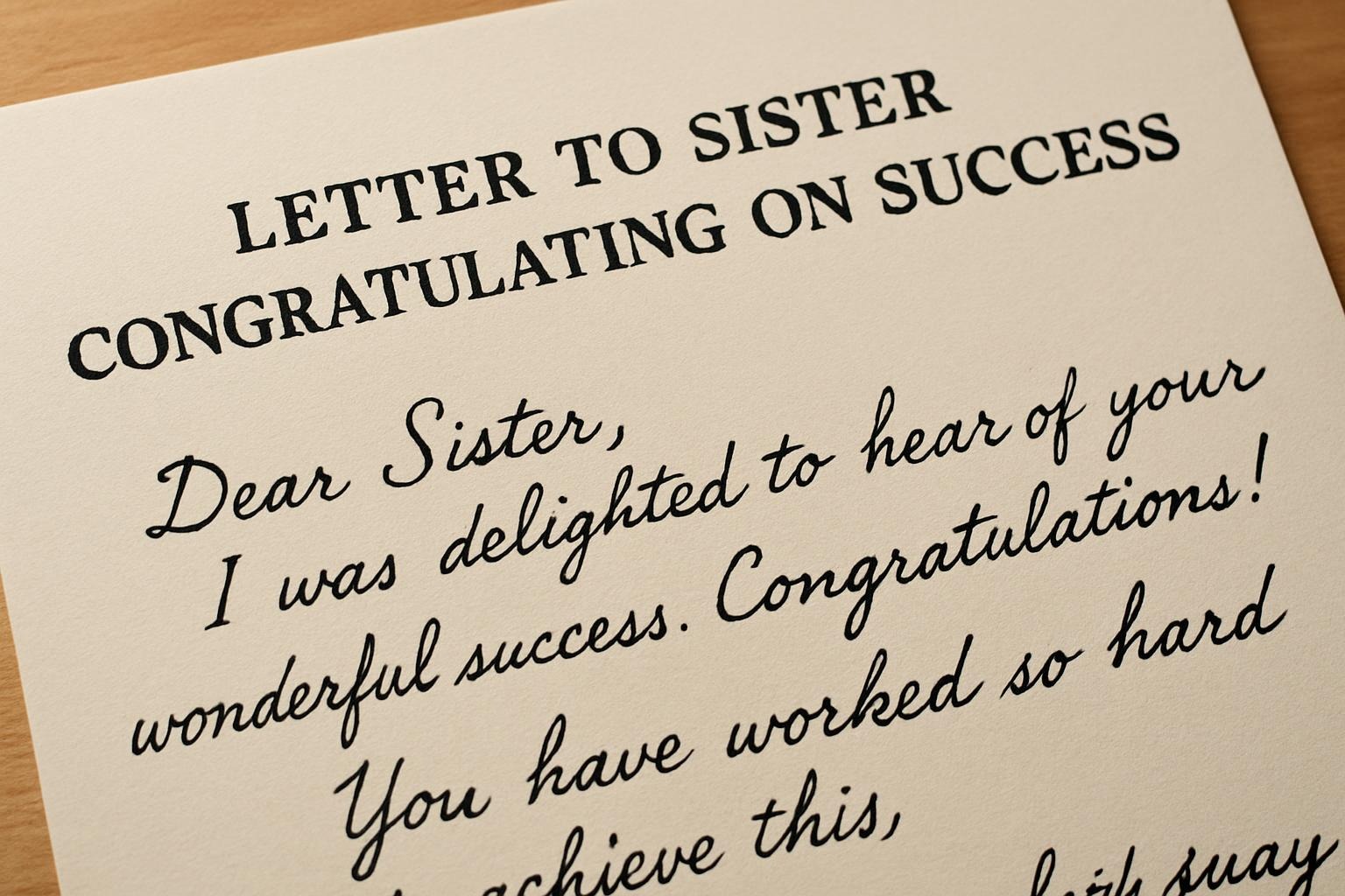 Letter to Sister Congratulating on Success
